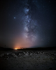 Starry night in the desert with milky way.