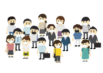 マスクをつけて通勤する人　夏