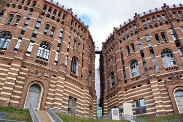 Gasometers of Vienna in Austria - once gas storage tanks today residential and commercial use