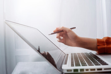 Searching Browsing Internet Data Information with blank search bar.businessman working with smart...