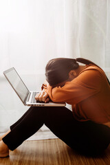 woman sit Depression and anxiety Copy space
