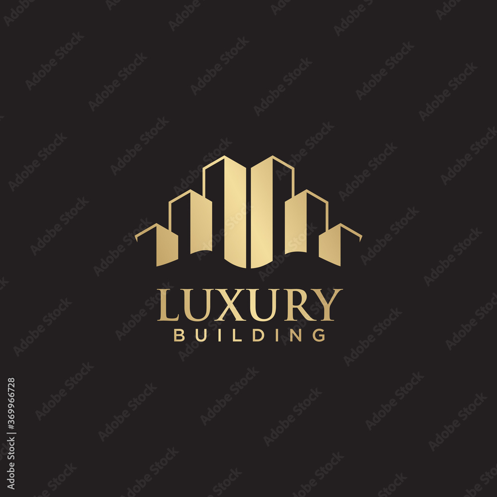 Poster luxury building logo design with gold color