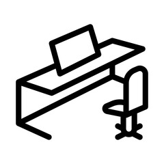 office table chair and computer icon vector. office table chair and computer sign. isolated contour symbol illustration