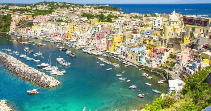 Procida island near Naples 4K time lapse, Italy.