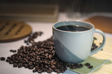 Coffee beans, roasted coffee beans, new roasted coffee beans Used to make illustrations And as a background in book publishing Or assembling billboards Sharp picture quality
