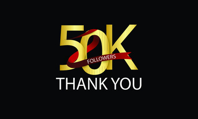 50K, 50.000 Followers Thank You anniversary Red logo with Tosca ribbon. For Social Medias - Vector