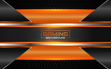 Abstract futuristic black and orange gaming background with modern esport shapes. Vector design template technology concept can use element game banner, sport poster, cyber wallpaper, web streaming