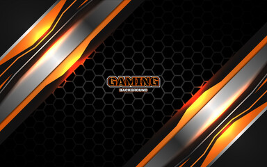 Abstract futuristic black and orange gaming background with modern esport shapes. Vector design template technology concept can use element game banner, sport poster, cyber wallpaper, web streaming © Majri