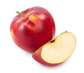 Red apple with slice isolated on white background with clipping path and full depth of field