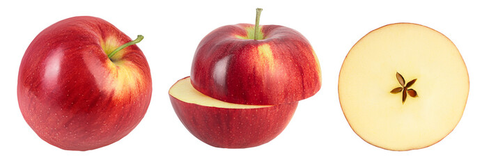Red apple with half isolated on white background. Top view. Flat lay. Set or collection