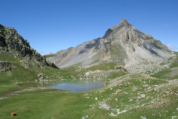 Mountain landscape in Roburent, Italy, with view of Bec de Lièvre mount 