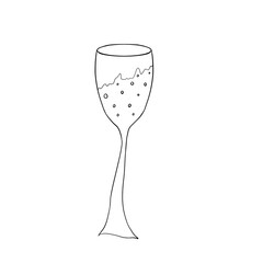 glass of champagne isolated on white. Pencil drawing. celebration, New Year, holiday concept. Mug, postcard, stationery, textile, design
