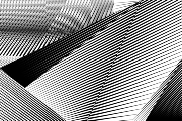 Abstract halftone lines background, modern design, black and white geometric dynamic pattern, vector texture.