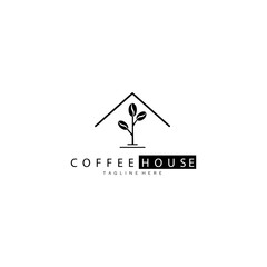 Coffee house logo illustration outline tree design template vector