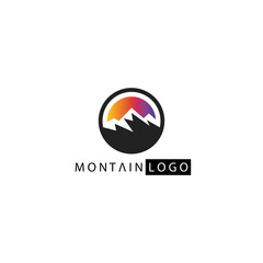 mountain logo circle emblem, nature color, vector design concept template
