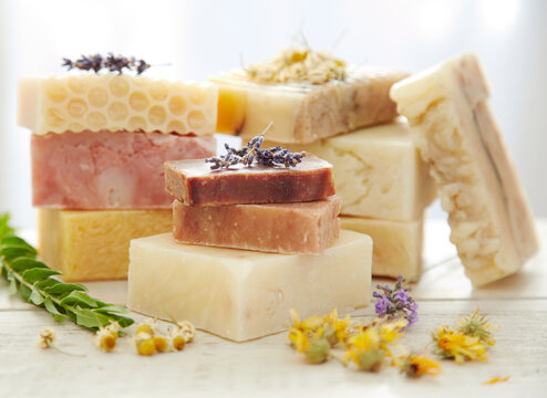 Spa still life with soaps and oils