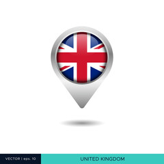 United Kingdom flag map pin vector design template