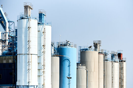 Iron pipes over blue sky.
