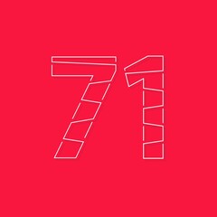 71 number, linear stroke font. Modern trendy, creative style design. For logo, brand label, design elements, corporate identity, application and more. İsolated vector illustration