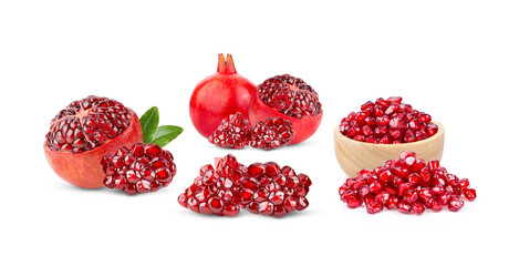 Pomegranate with leaf  on white background