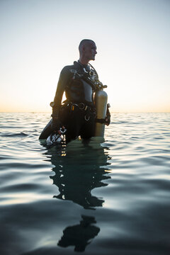 Diver Wading in Water