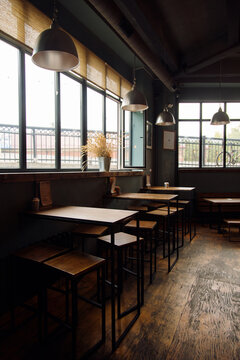 Interior of empty dark cafe