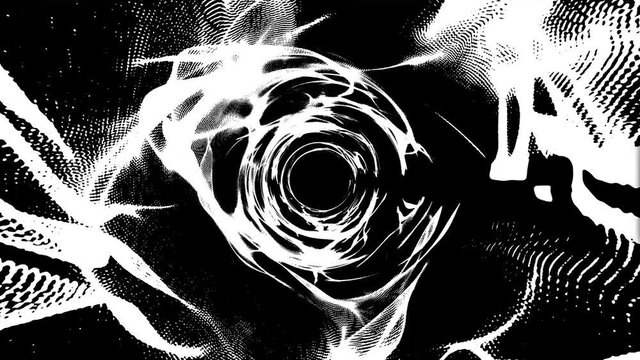 Abstract Black And White Graphic Vortex Tunnel Loop/ 4k animation of an abstract tunnel with black and white posterized and halfdots wavefield vortex seamless looping