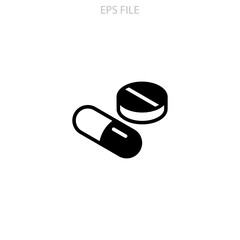 Pills icon, pill icon for your website, logo, app, UI, product print. Pills concept flat Silhouette vector illustration icon. EPS vector file