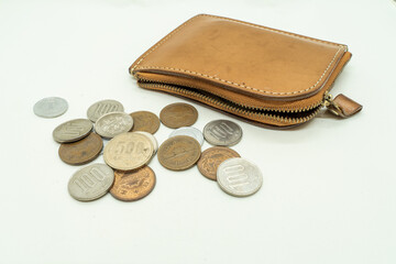 革財布と小銭