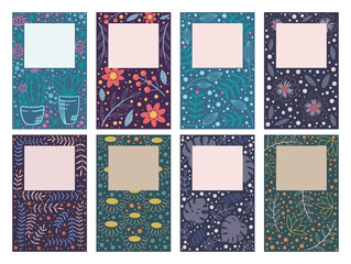 Fototapeta na wymiar Cover design with floral pattern. Hand drawn creative flowers. Colorful artistic background with blossom. It can be used for invitation, card, cover book, notebook. Vector illustration