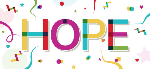 "Hope" word with colorful confetti