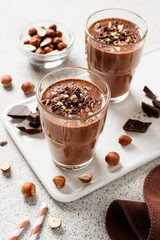 Chocolate smoothie with banana and nuts.