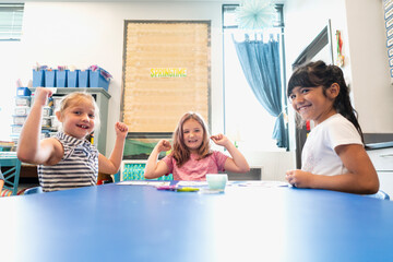Excited students playing a game