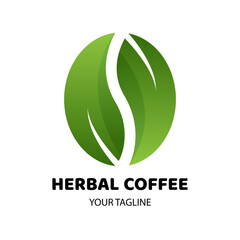 Logo brand design of a coffee bean shaped by two piece of leaves