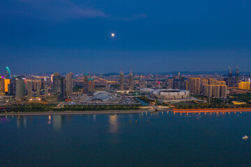 Obraz premium aerial view of hangzhou city skyline at night