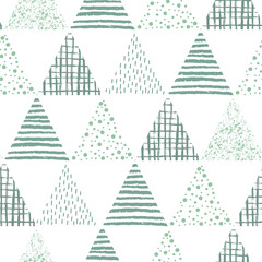 Abstract geometric seamless repeat pattern with christmas trees. Trendy hand drawn textures. Modern abstract design