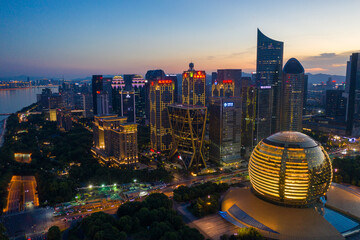 aerial view of hangzhou city skyline at night