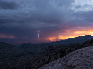 A lightning strike during a powerful desert monsoon thunderstorm