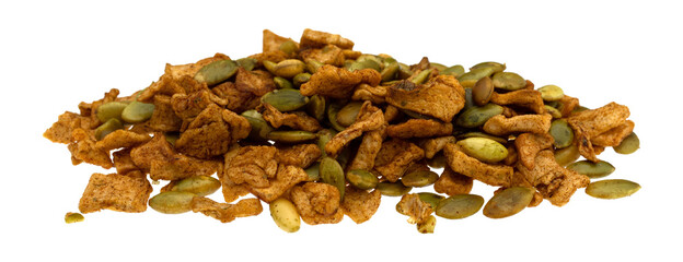 Portion of dried apple chunks and pumpkin seeds