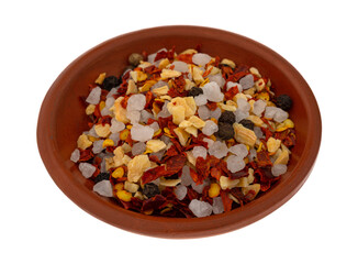 Garlic and chili seasoning in a small clay bowl