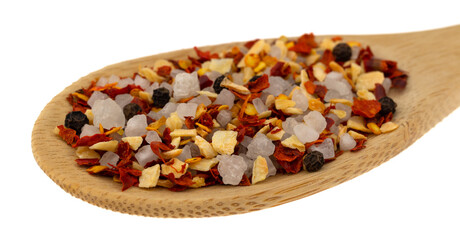 Garlic and chili seasoning in a wood spoon