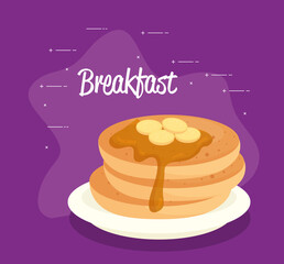 breakfast poster, pancakes with syrup vector illustration design