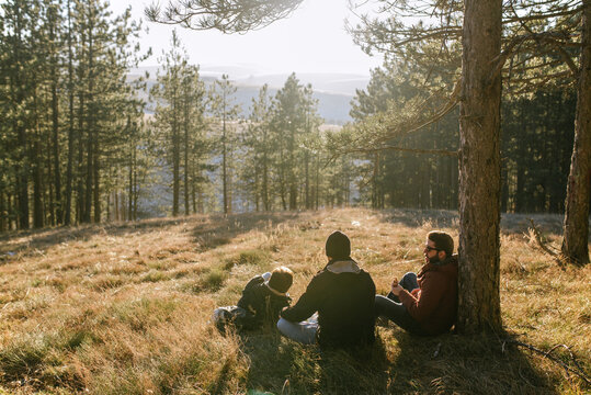 Young hikers having a lunch break