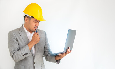 Real Estate business interior architect professional teamwork design video conference online meeting new normal yellow safety helmet with Europe Manage and Asian Team with happy smile success contract