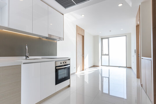 clean white modern kitchen corner in the apartment