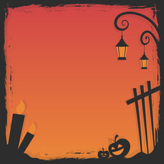 Vector of Black Flat Halloween Border with Candle and Lantern