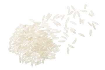 rice grains isolated on white background. Top view. Flat lay