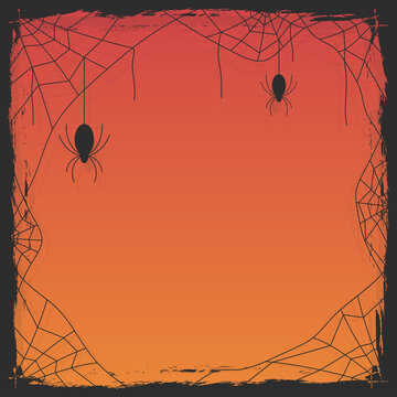 Vector of Black Flat Halloween Border with the Spider Web