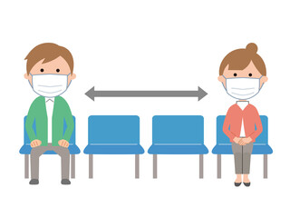 ソーシャルディスタンス 間隔をあけて座る男女