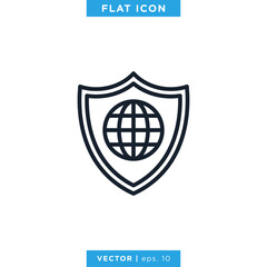 Internet Protection Icon Vector Design Template. Globe and Shield Symbol. Editable Stroke.